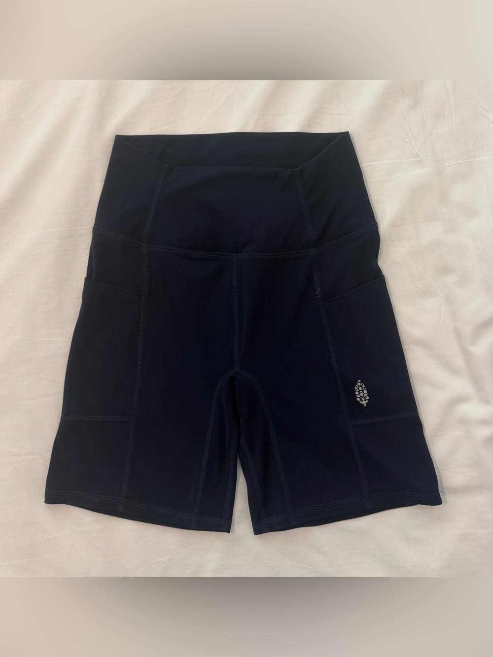 Free People Navy High-Waist Bike Shorts with Side Pockets